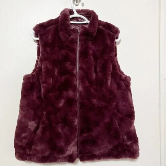 Nicole Miller Wine Reversible Vest Puffer Faux Fur 3x - Picture 8 of 15